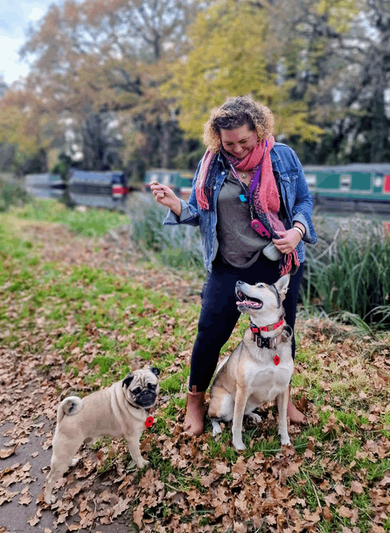 Rochelle connecting with her dogs outdoors